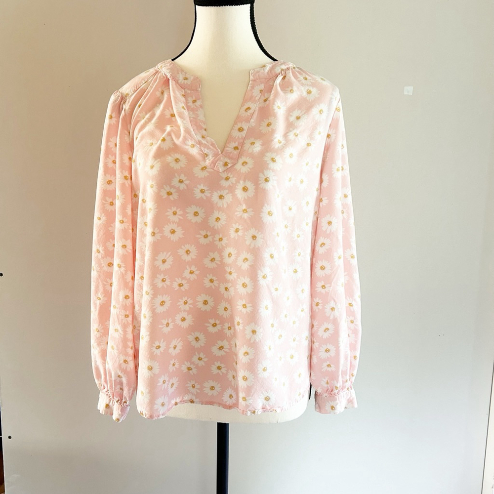 Gap Petal Pink Blouse W/ Daisy Print Size L Flowy Lightweight Spring/ Summer